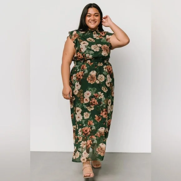 Baltic born green floral Kearny Ruffle Maxi Dress size XL - Picture 1 of 3